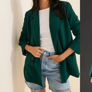 Maeve By Anthropologie Teal Oversized Double Breasted Blazer Womens Size 12